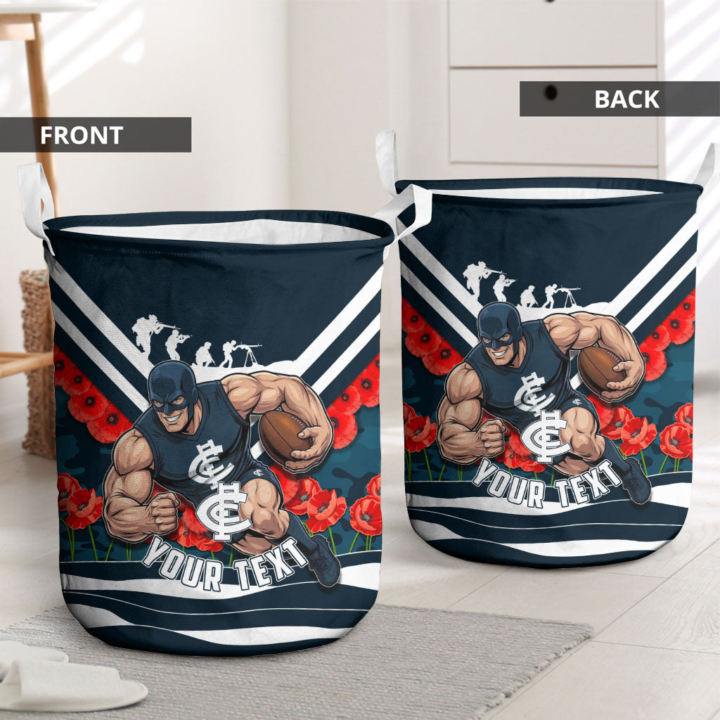 Personalised Carlton Blues ANZAC Laundry Basket Military Remembrance Australian Football Mascot Camouflage