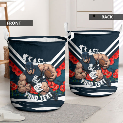 Personalised Carlton Blues ANZAC Laundry Basket Military Remembrance Australian Football Mascot Camouflage