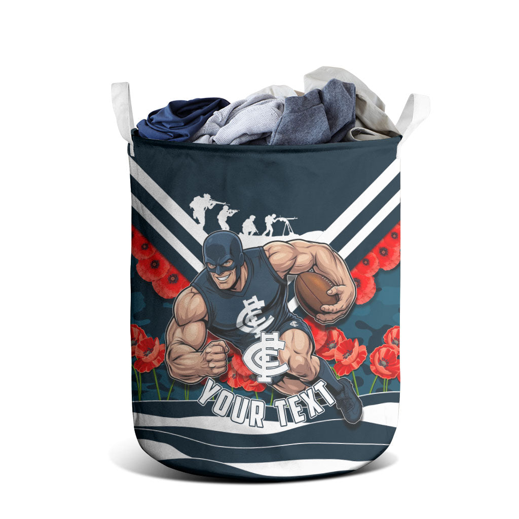 Personalised Carlton Blues ANZAC Laundry Basket Military Remembrance Australian Football Mascot Camouflage