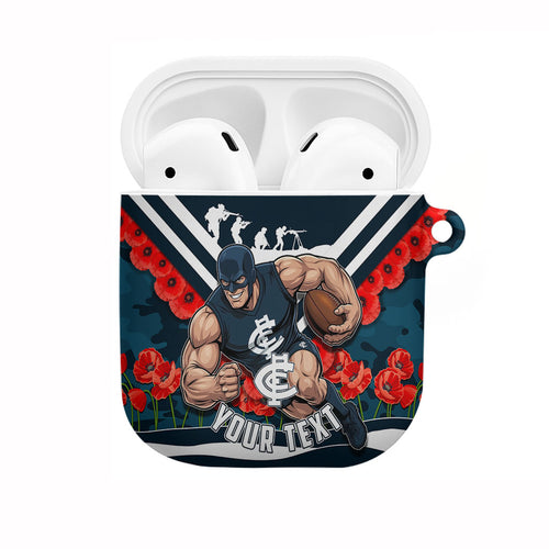 Personalised Carlton Blues ANZAC AirPods Case Military Remembrance Australian Football Mascot Camouflage