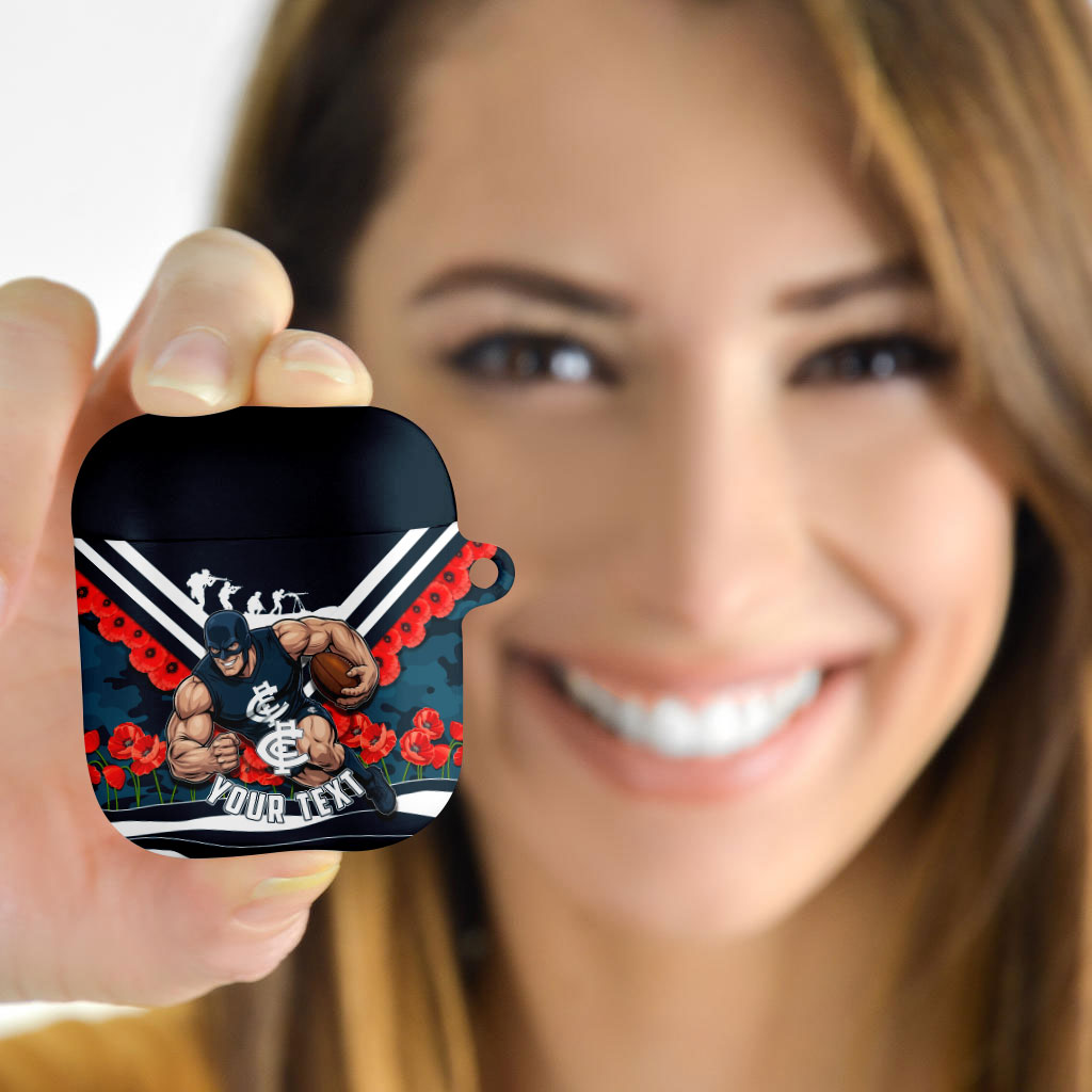 Personalised Carlton Blues ANZAC AirPods Case Military Remembrance Australian Football Mascot Camouflage