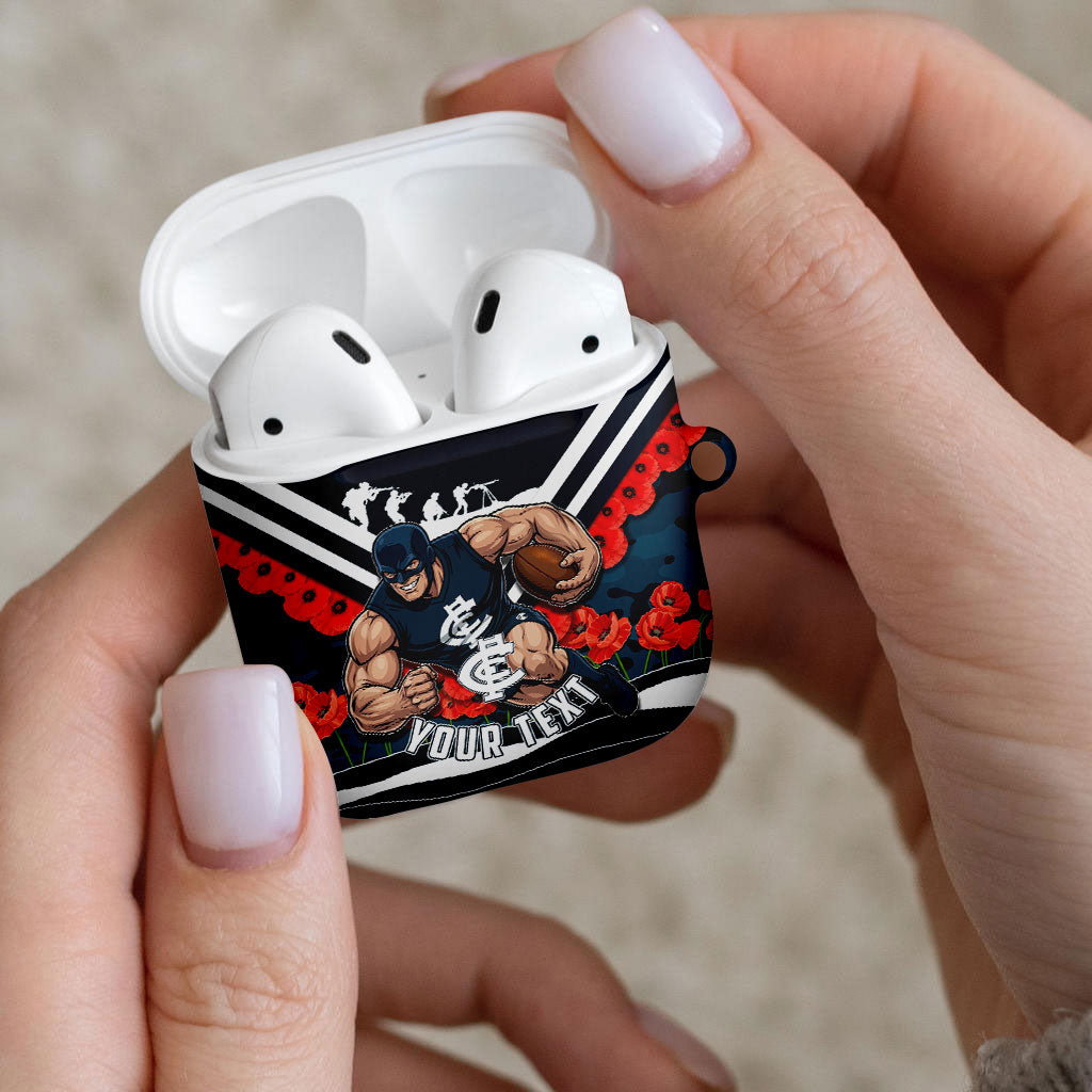 Personalised Carlton Blues ANZAC AirPods Case Military Remembrance Australian Football Mascot Camouflage