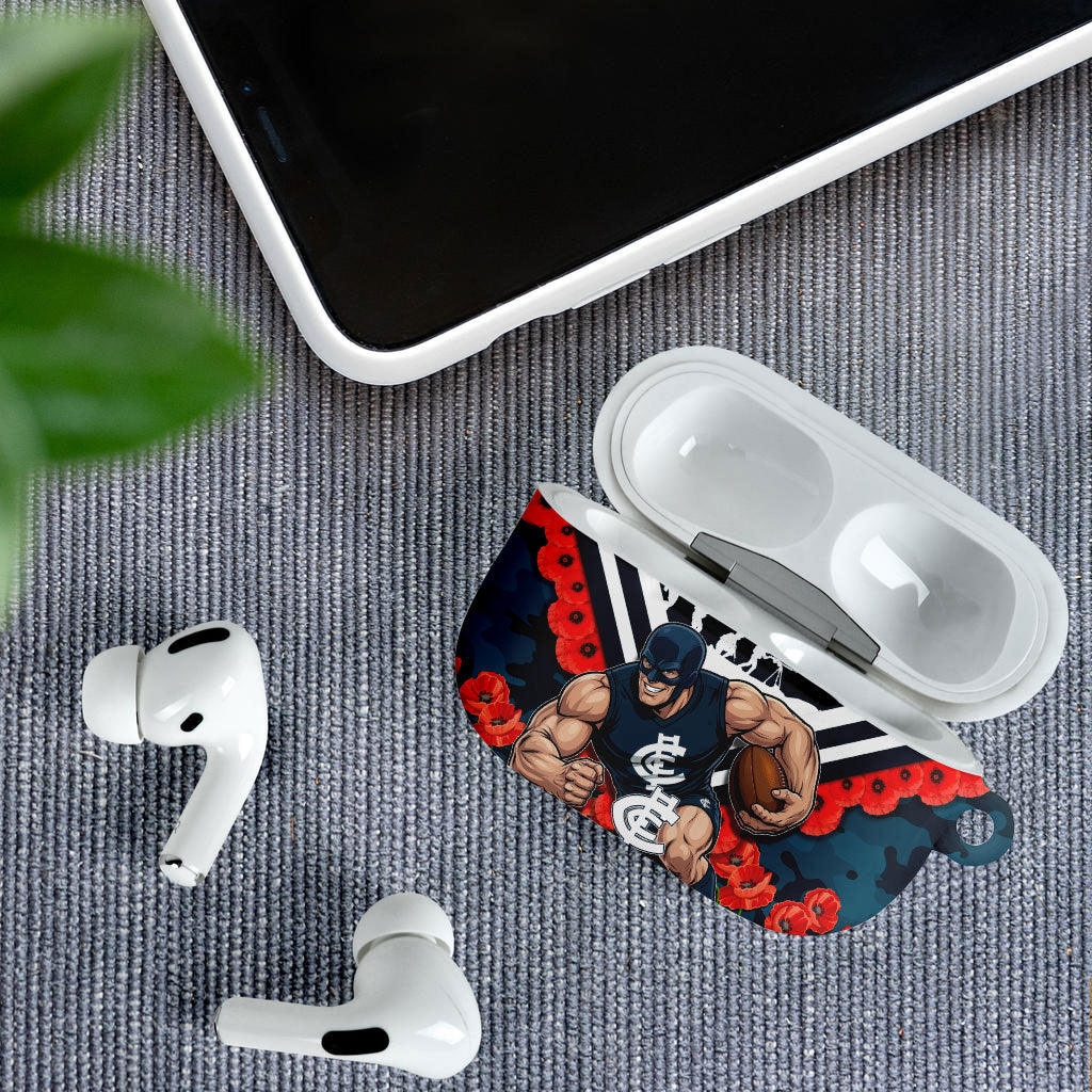 Personalised Carlton Blues ANZAC AirPods Case Military Remembrance Australian Football Mascot Camouflage