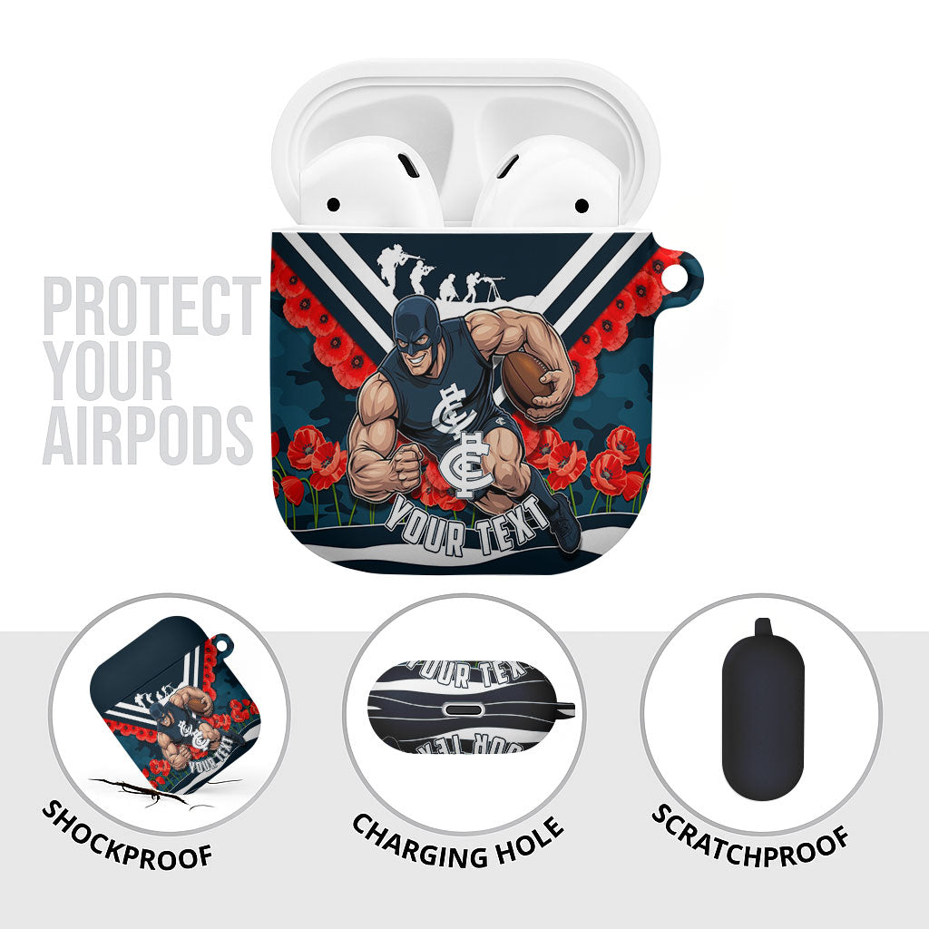 Personalised Carlton Blues ANZAC AirPods Case Military Remembrance Australian Football Mascot Camouflage