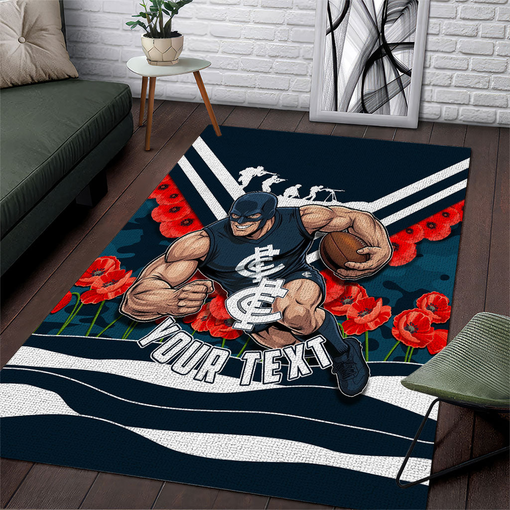 Personalised Carlton Blues ANZAC Area Rug Military Remembrance Australian Football Mascot Camouflage
