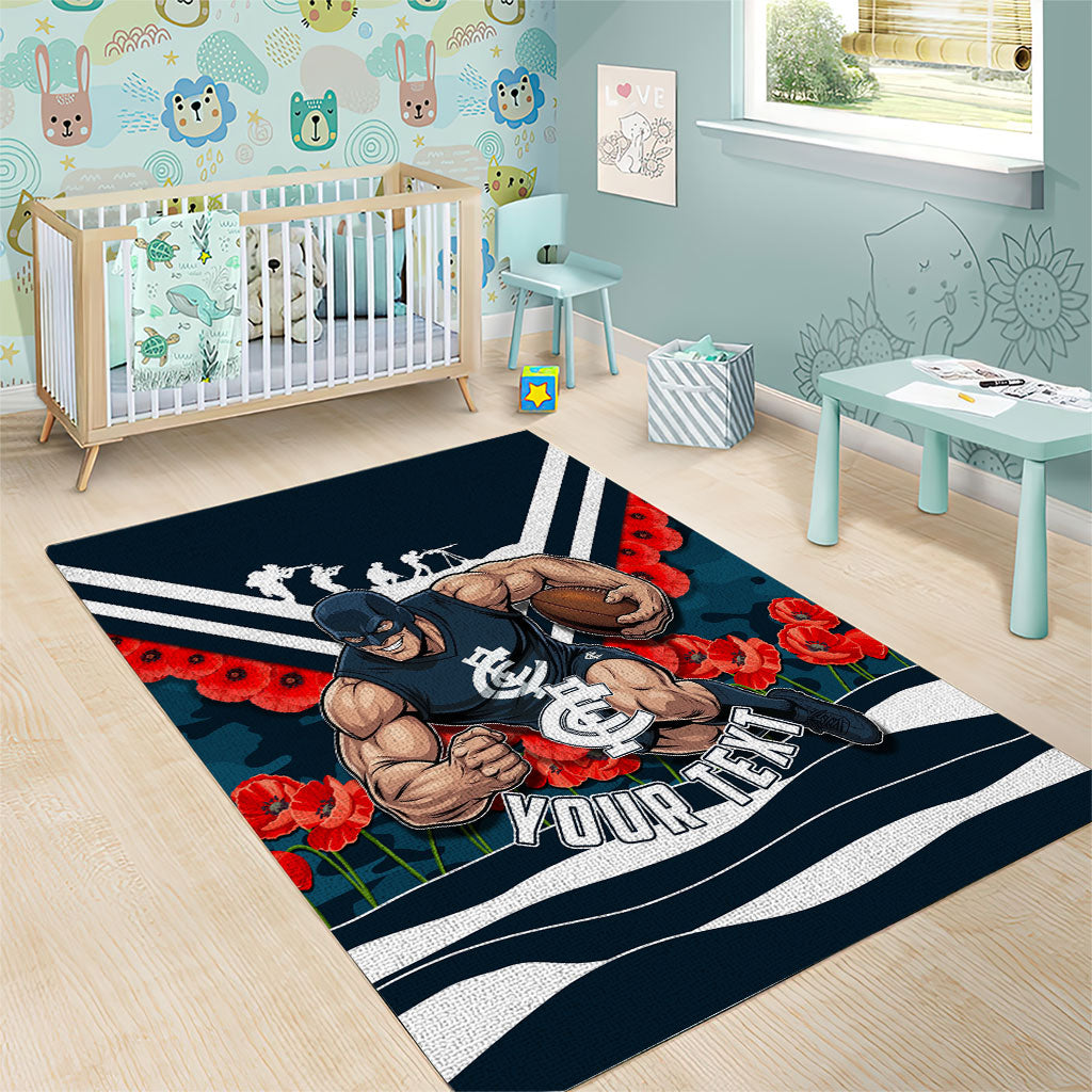 Personalised Carlton Blues ANZAC Area Rug Military Remembrance Australian Football Mascot Camouflage
