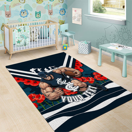 Personalised Carlton Blues ANZAC Area Rug Military Remembrance Australian Football Mascot Camouflage