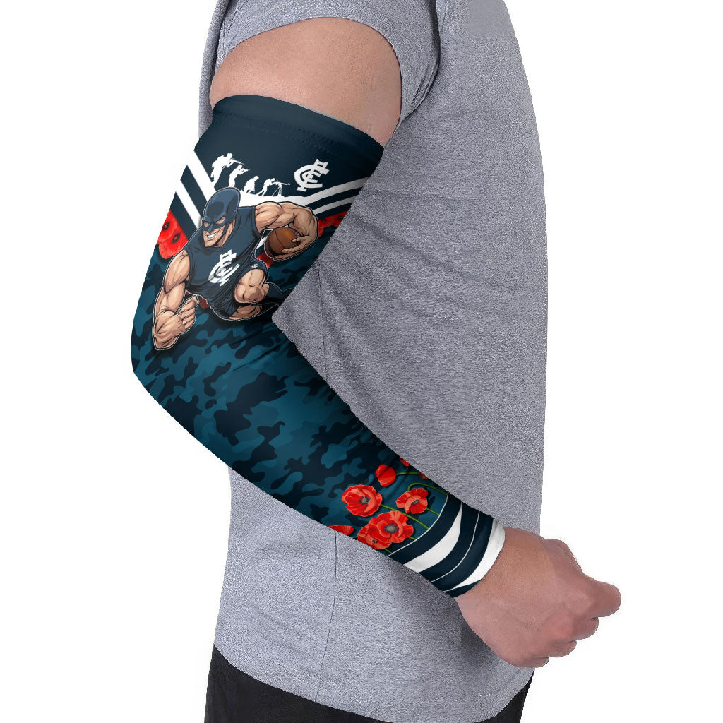 Personalised Carlton Blues ANZAC Arm Sleeves Military Remembrance Australian Football Mascot Camouflage