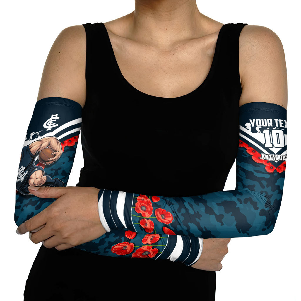 Personalised Carlton Blues ANZAC Arm Sleeves Military Remembrance Australian Football Mascot Camouflage