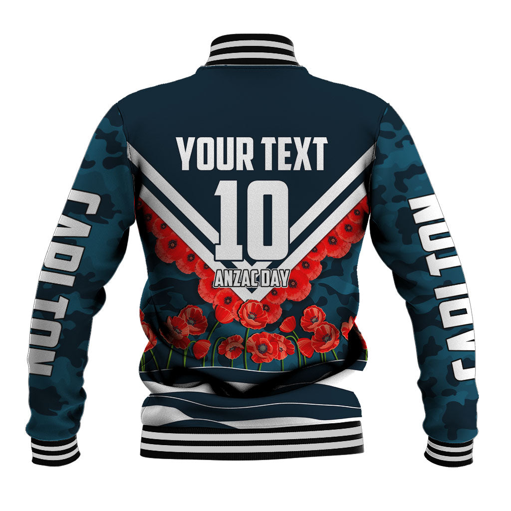 Personalised Carlton Blues ANZAC Baseball Jacket Military Remembrance Australian Football Mascot Camouflage
