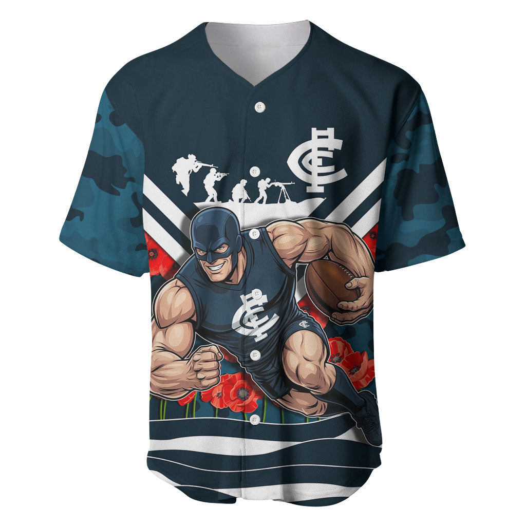 Personalised Carlton Blues ANZAC Baseball Jersey Military Remembrance Australian Football Mascot Camouflage