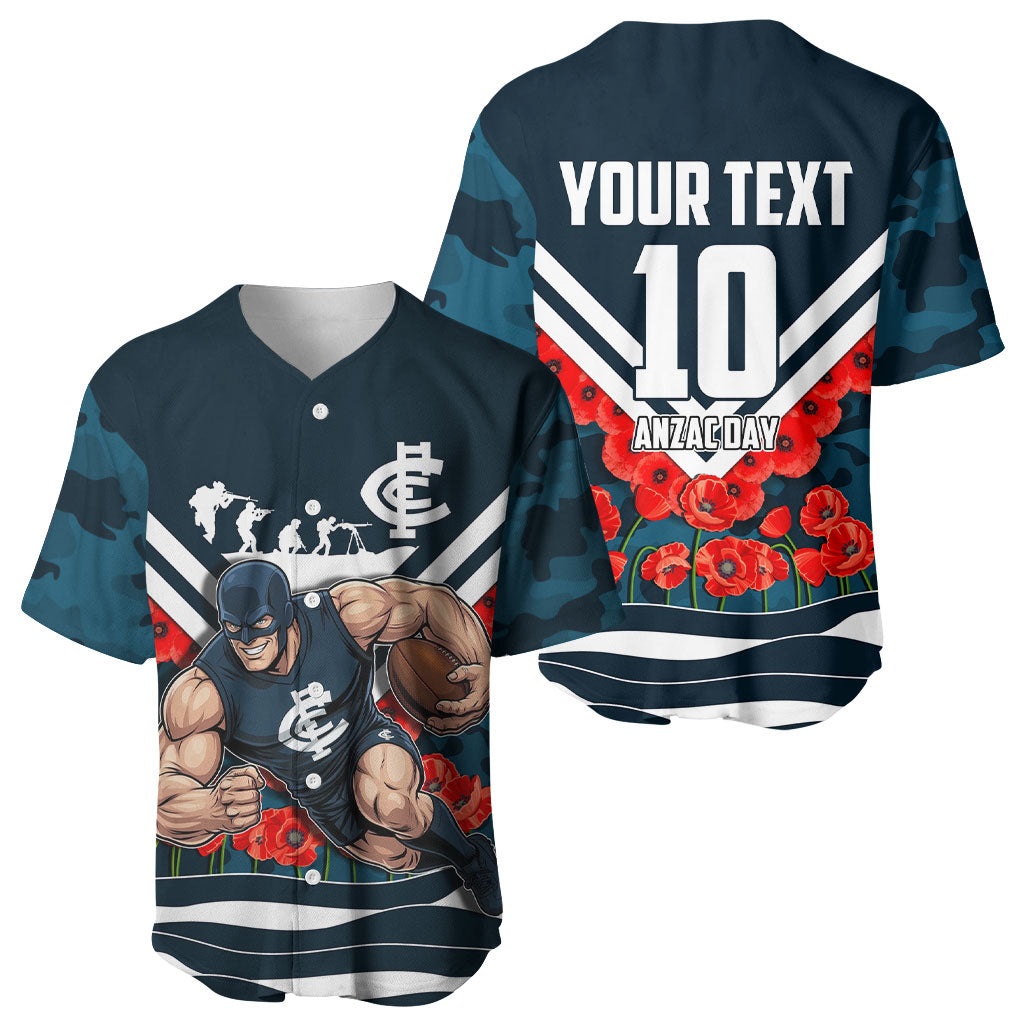 Personalised Carlton Blues ANZAC Baseball Jersey Military Remembrance Australian Football Mascot Camouflage