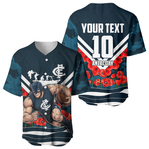 Personalised Carlton Blues ANZAC Baseball Jersey Military Remembrance Australian Football Mascot Camouflage