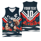 Personalised Carlton Blues ANZAC Basketball Jersey Military Remembrance Australian Football Mascot Camouflage