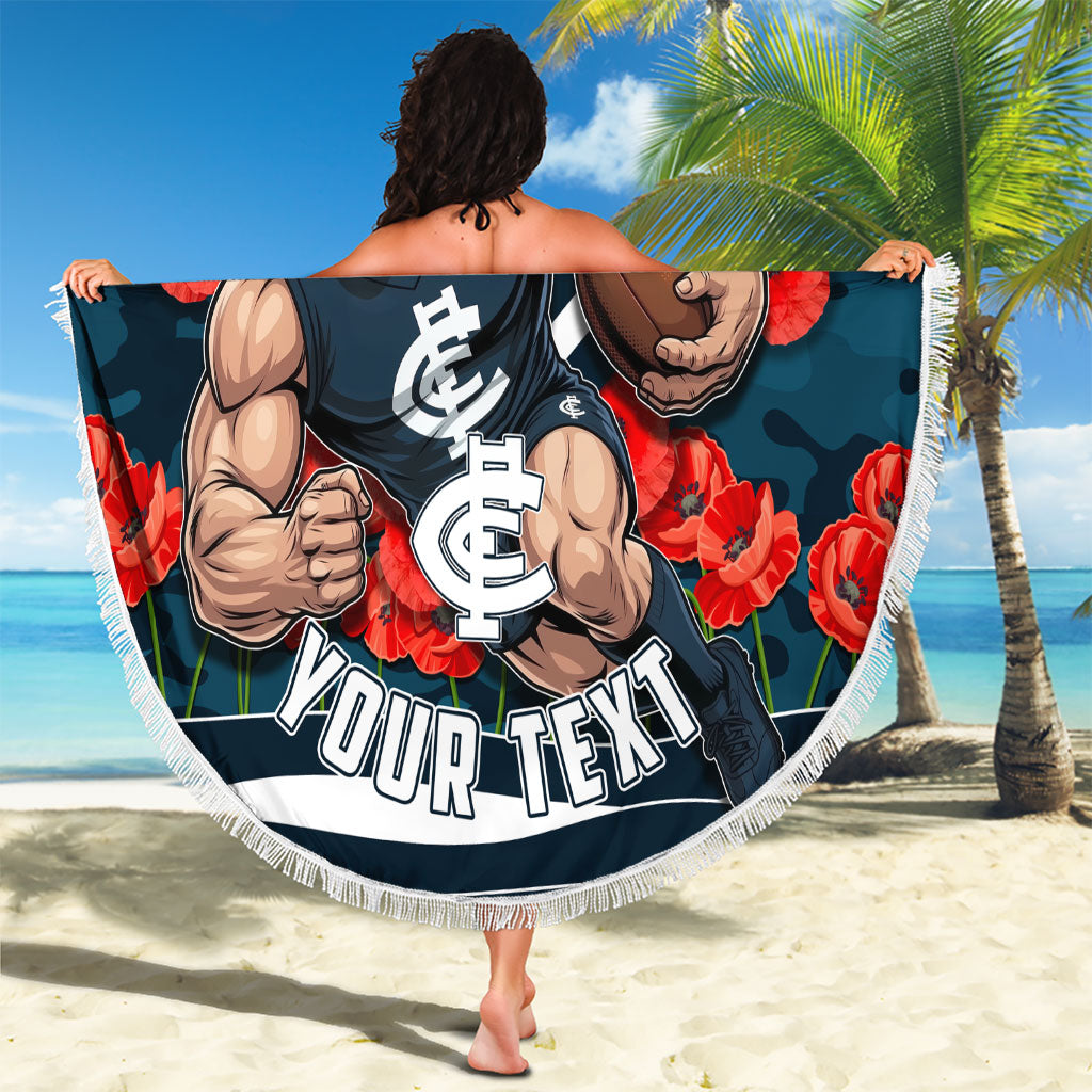 Personalised Carlton Blues ANZAC Beach Blanket Military Remembrance Australian Football Mascot Camouflage