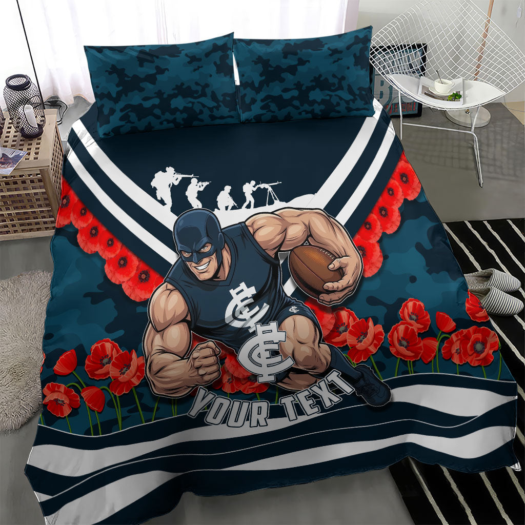 Personalised Carlton Blues ANZAC Bedding Set Military Remembrance Australian Football Mascot Camouflage