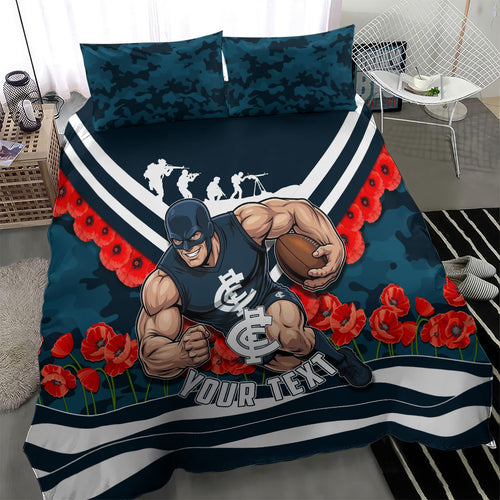 Personalised Carlton Blues ANZAC Bedding Set Military Remembrance Australian Football Mascot Camouflage