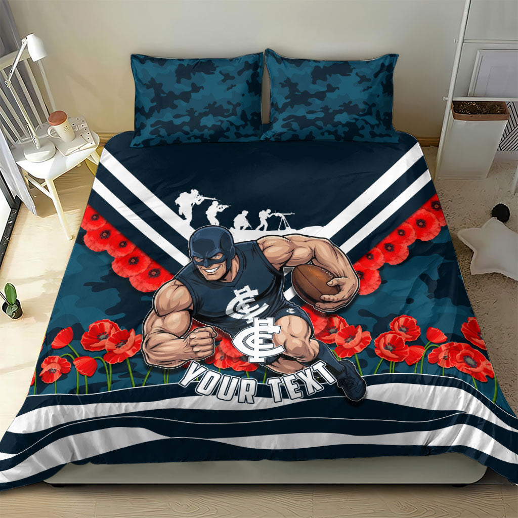 Personalised Carlton Blues ANZAC Bedding Set Military Remembrance Australian Football Mascot Camouflage
