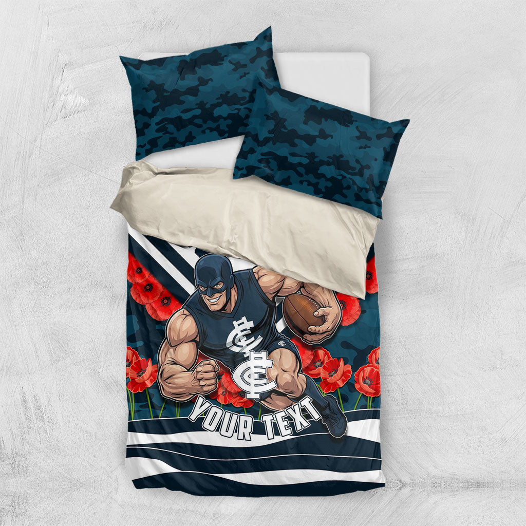 Personalised Carlton Blues ANZAC Bedding Set Military Remembrance Australian Football Mascot Camouflage