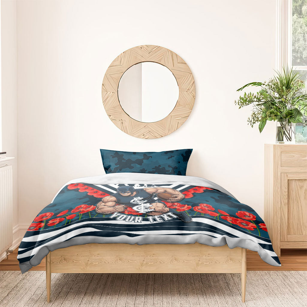 Personalised Carlton Blues ANZAC Bedding Set Military Remembrance Australian Football Mascot Camouflage
