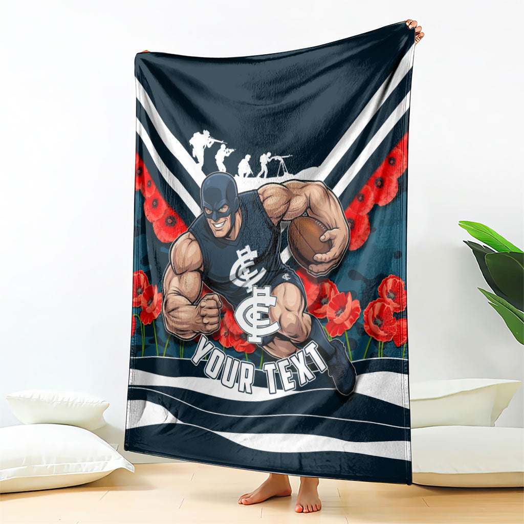 Personalised Carlton Blues ANZAC Blanket Military Remembrance Australian Football Mascot Camouflage