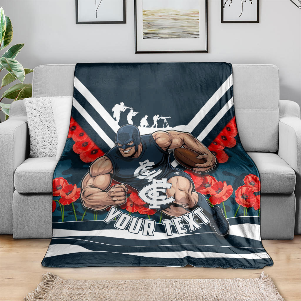 Personalised Carlton Blues ANZAC Blanket Military Remembrance Australian Football Mascot Camouflage