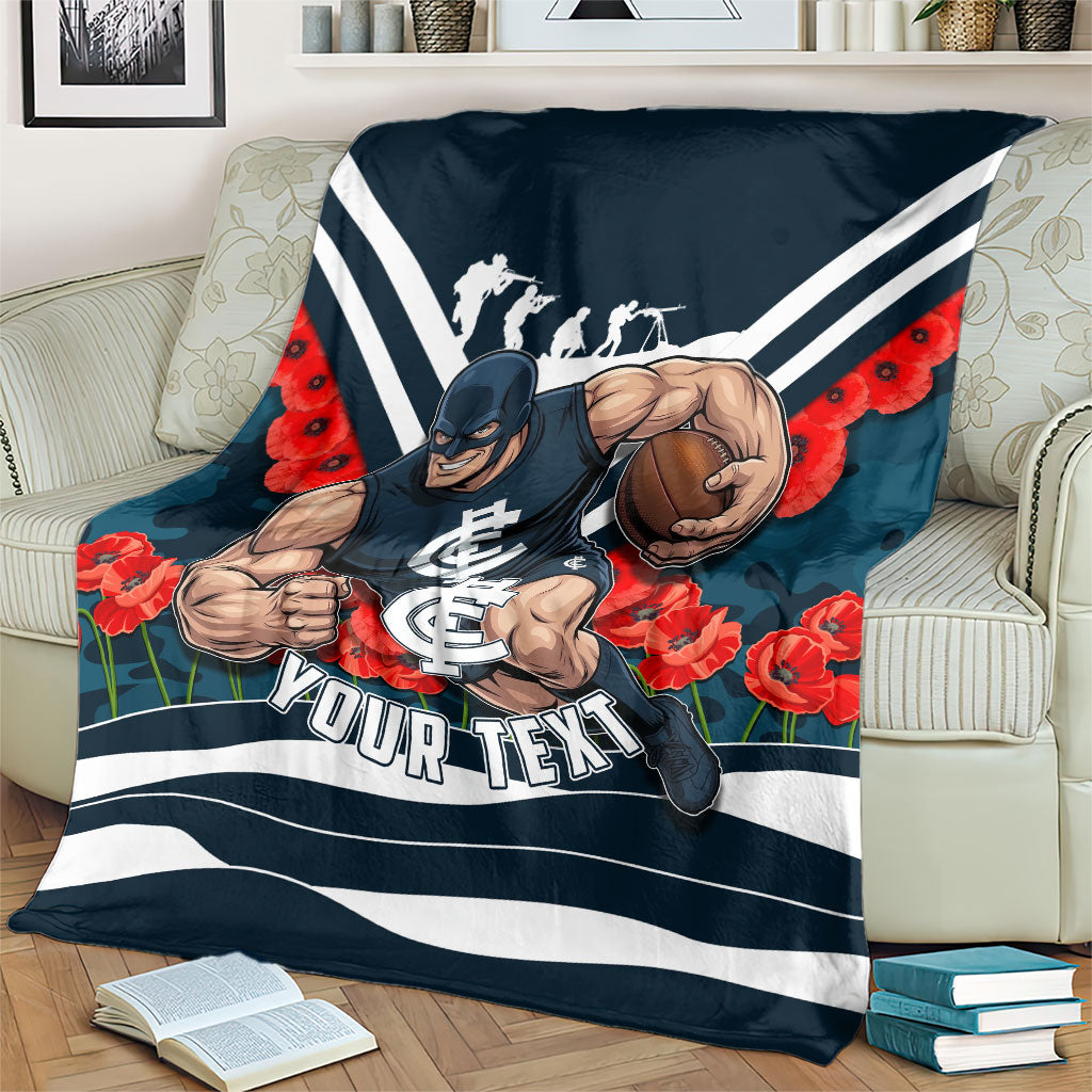 Personalised Carlton Blues ANZAC Blanket Military Remembrance Australian Football Mascot Camouflage