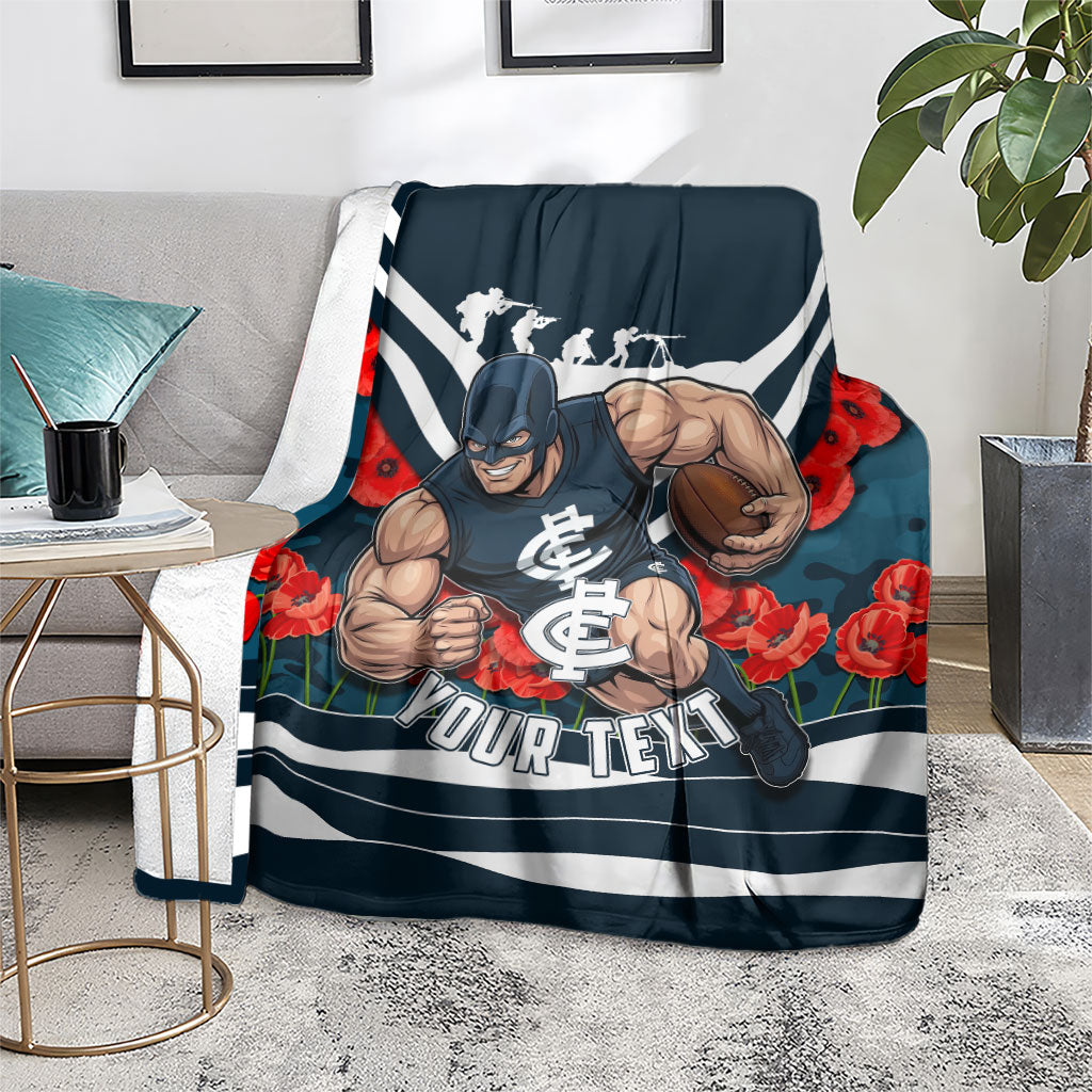 Personalised Carlton Blues ANZAC Blanket Military Remembrance Australian Football Mascot Camouflage