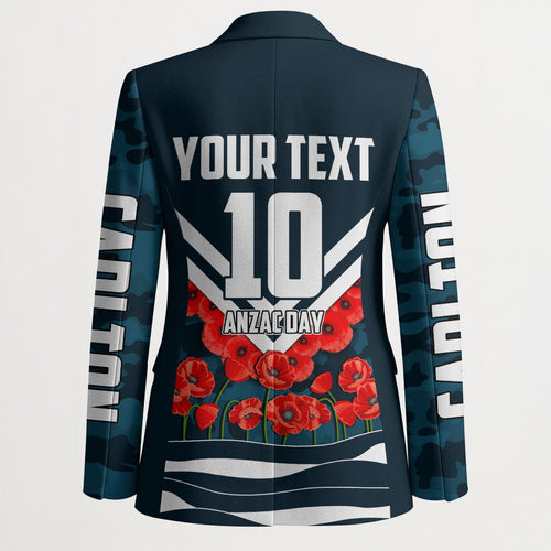 Personalised Carlton Blues ANZAC Blazer Military Remembrance Australian Football Mascot Camouflage