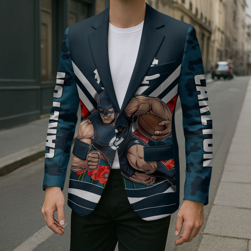 Personalised Carlton Blues ANZAC Blazer Military Remembrance Australian Football Mascot Camouflage