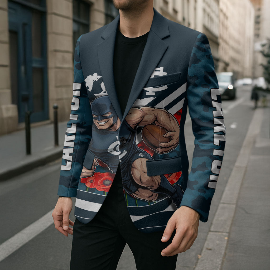 Personalised Carlton Blues ANZAC Blazer Military Remembrance Australian Football Mascot Camouflage