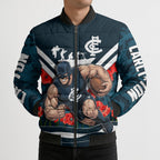 Personalised Carlton Blues ANZAC Bomber Puffer Jacket Military Remembrance Australian Football Mascot Camouflage