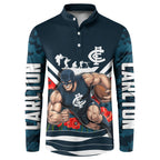 Personalised Carlton Blues ANZAC Button Sweatshirt Military Remembrance Australian Football Mascot Camouflage