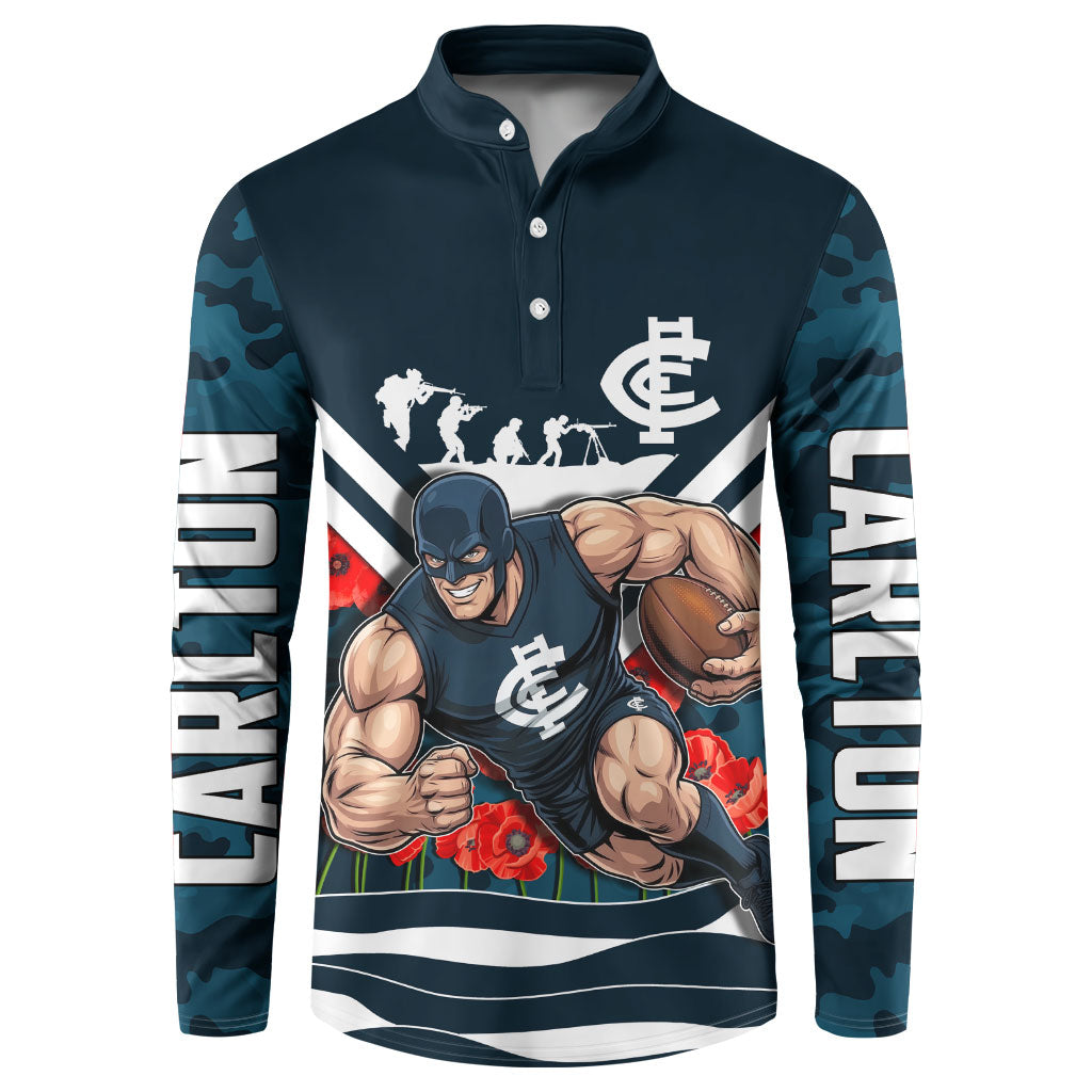 Personalised Carlton Blues ANZAC Button Sweatshirt Military Remembrance Australian Football Mascot Camouflage