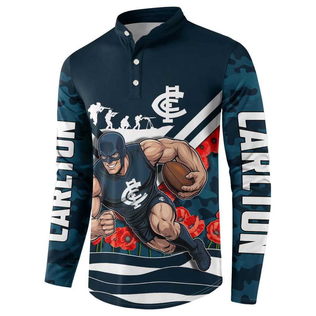 Personalised Carlton Blues ANZAC Button Sweatshirt Military Remembrance Australian Football Mascot Camouflage