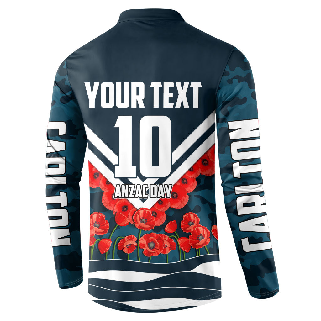 Personalised Carlton Blues ANZAC Button Sweatshirt Military Remembrance Australian Football Mascot Camouflage