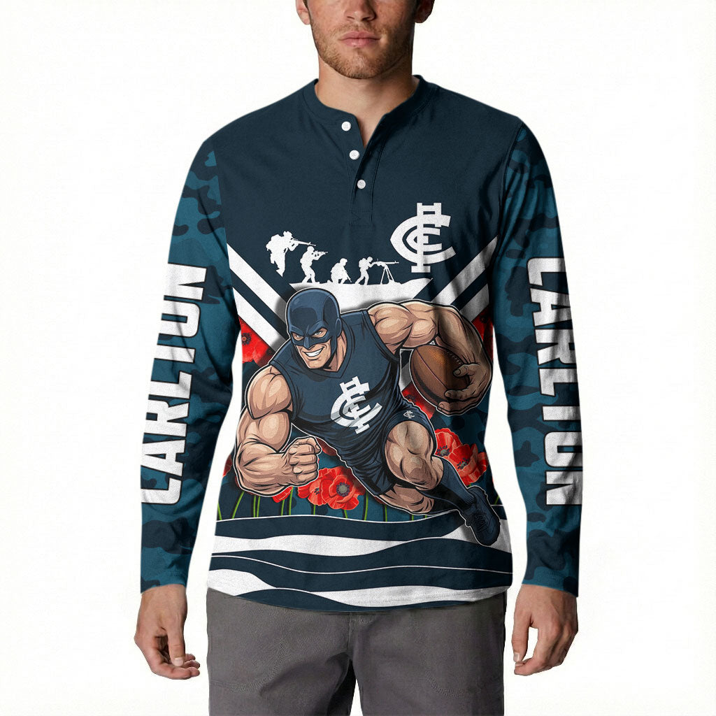 Personalised Carlton Blues ANZAC Button Sweatshirt Military Remembrance Australian Football Mascot Camouflage