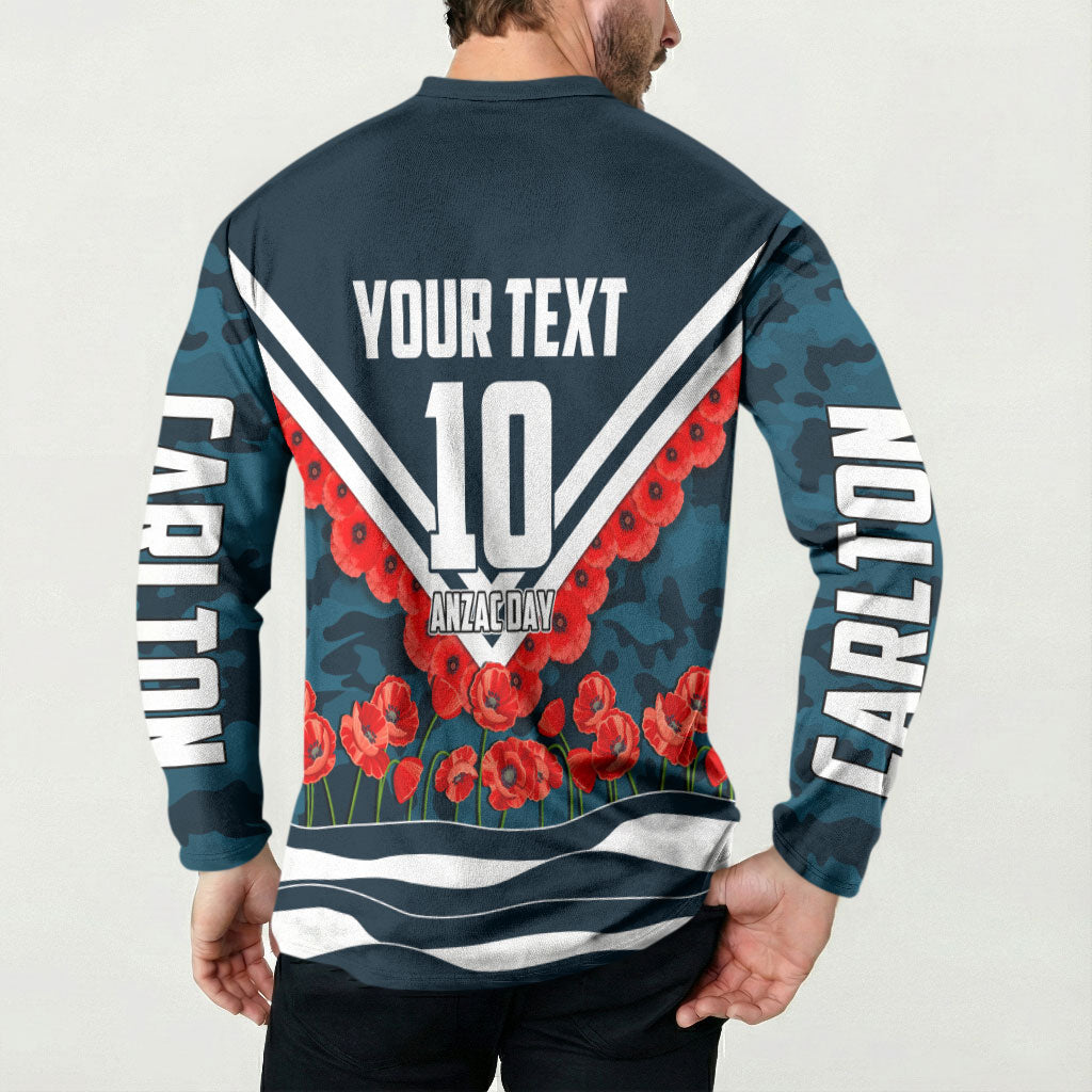 Personalised Carlton Blues ANZAC Button Sweatshirt Military Remembrance Australian Football Mascot Camouflage