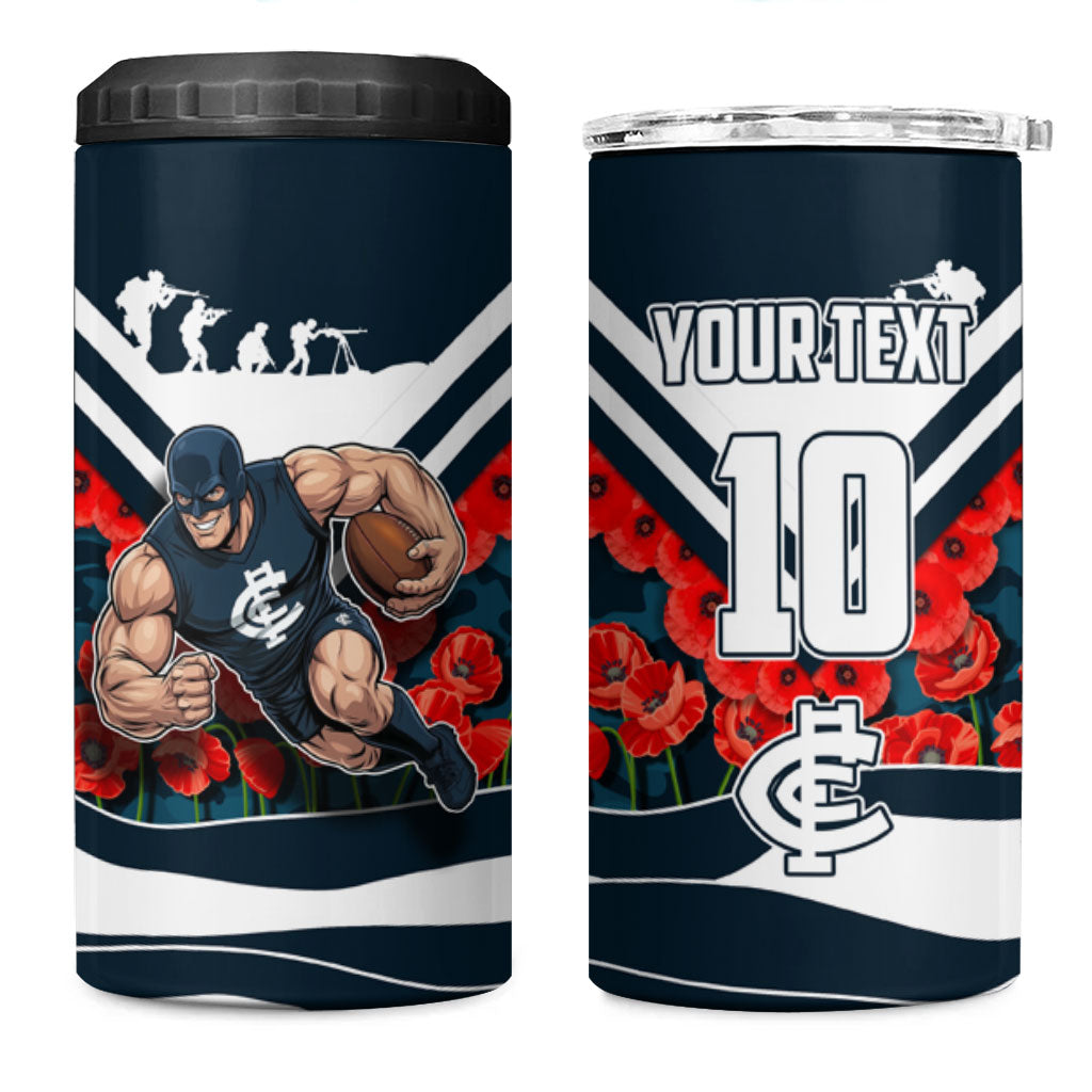 Personalised Carlton Blues ANZAC 4 in 1 Can Cooler Tumbler Military Remembrance Australian Football Mascot Camouflage