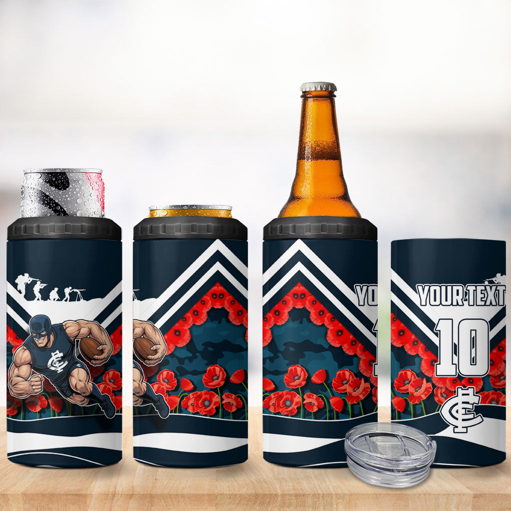 Personalised Carlton Blues ANZAC 4 in 1 Can Cooler Tumbler Military Remembrance Australian Football Mascot Camouflage