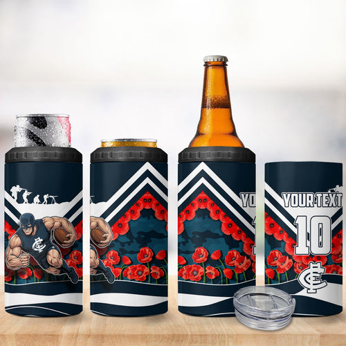 Personalised Carlton Blues ANZAC 4 in 1 Can Cooler Tumbler Military Remembrance Australian Football Mascot Camouflage