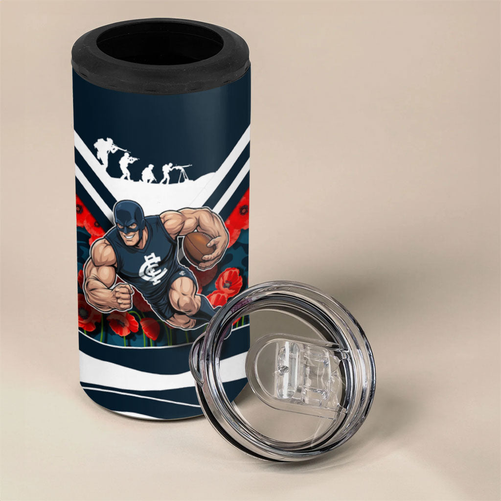 Personalised Carlton Blues ANZAC 4 in 1 Can Cooler Tumbler Military Remembrance Australian Football Mascot Camouflage