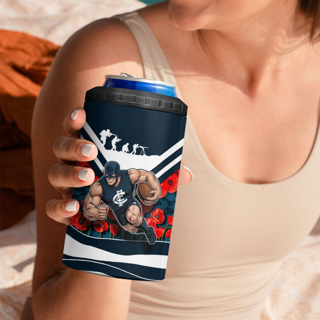 Personalised Carlton Blues ANZAC 4 in 1 Can Cooler Tumbler Military Remembrance Australian Football Mascot Camouflage