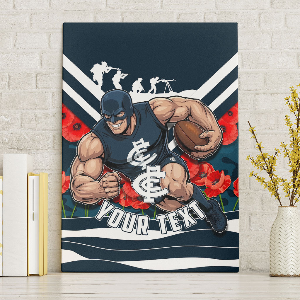 Personalised Carlton Blues ANZAC Canvas Wall Art Military Remembrance Australian Football Mascot Camouflage