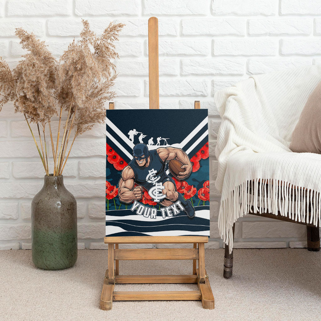 Personalised Carlton Blues ANZAC Canvas Wall Art Military Remembrance Australian Football Mascot Camouflage