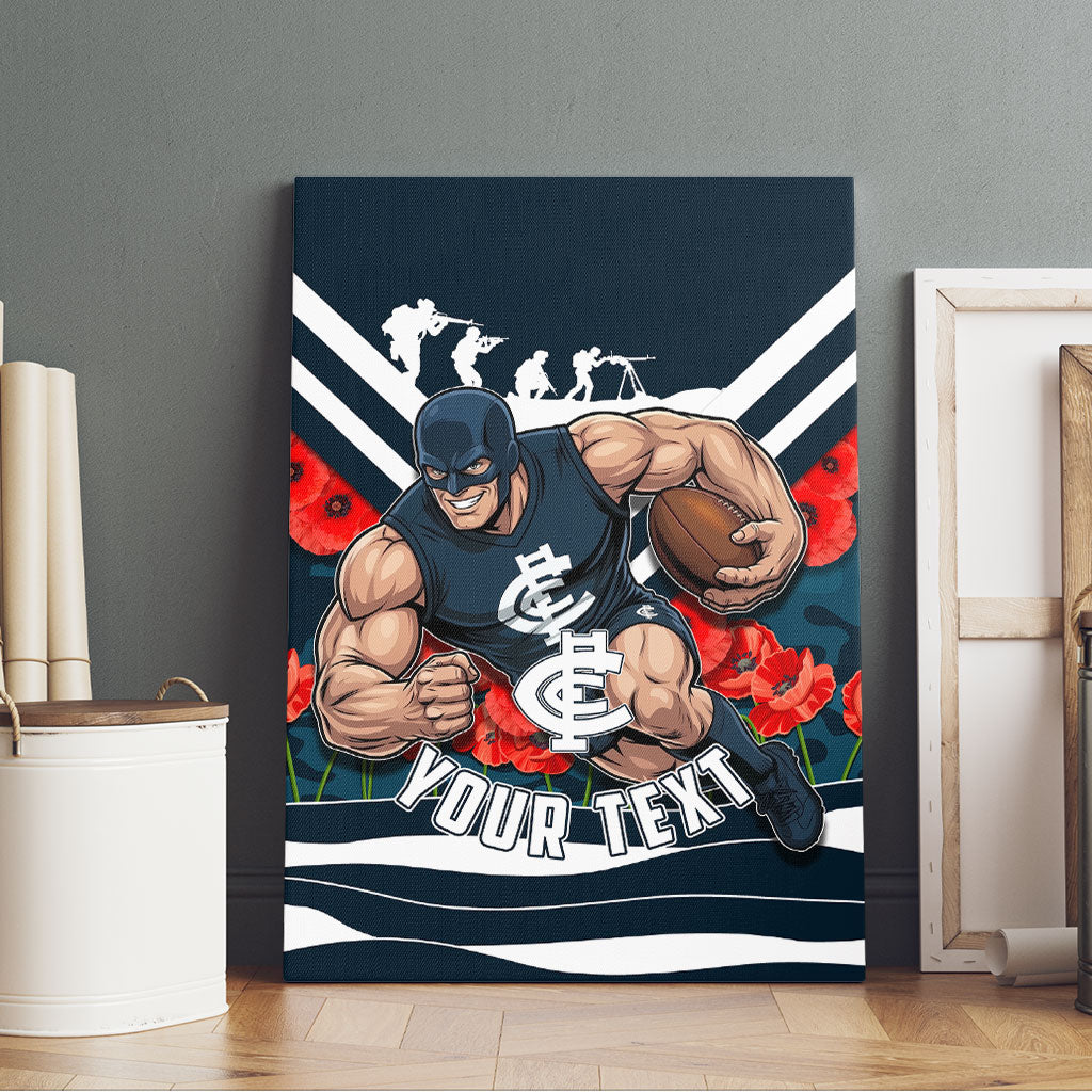Personalised Carlton Blues ANZAC Canvas Wall Art Military Remembrance Australian Football Mascot Camouflage