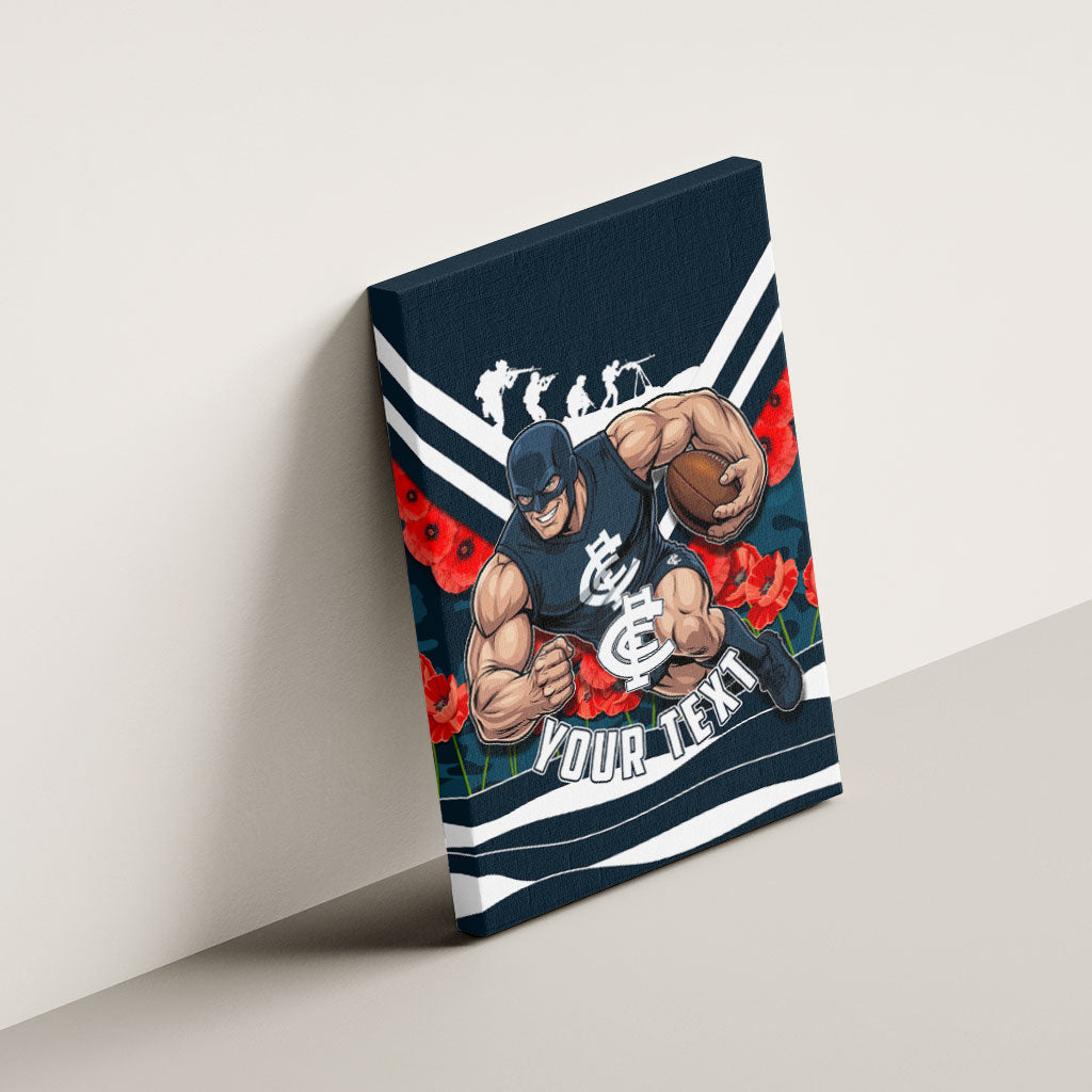 Personalised Carlton Blues ANZAC Canvas Wall Art Military Remembrance Australian Football Mascot Camouflage