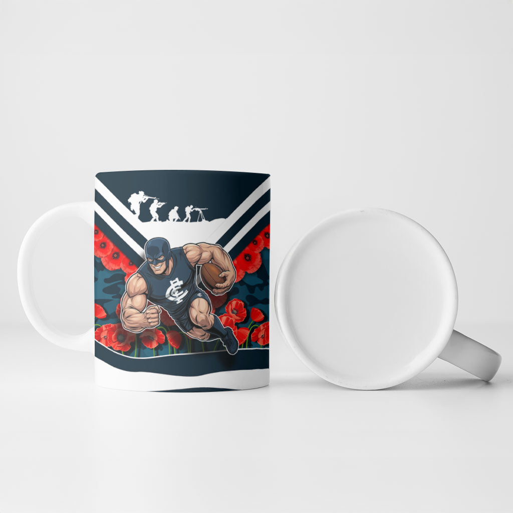 Personalised Carlton Blues ANZAC Ceramic Mug Military Remembrance Australian Football Mascot Camouflage