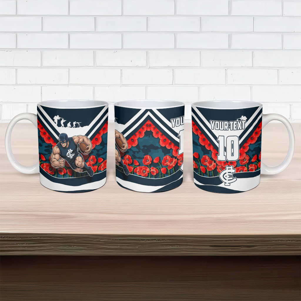 Personalised Carlton Blues ANZAC Ceramic Mug Military Remembrance Australian Football Mascot Camouflage