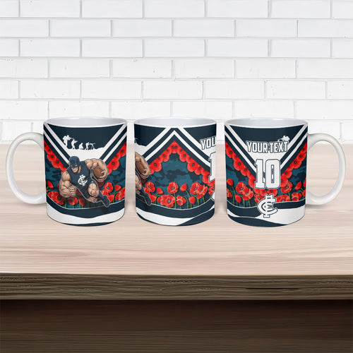Personalised Carlton Blues ANZAC Ceramic Mug Military Remembrance Australian Football Mascot Camouflage